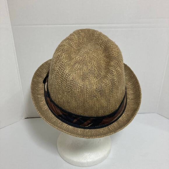 Tan woven jute fedora hat with camo hatband - Picture 9 of 12